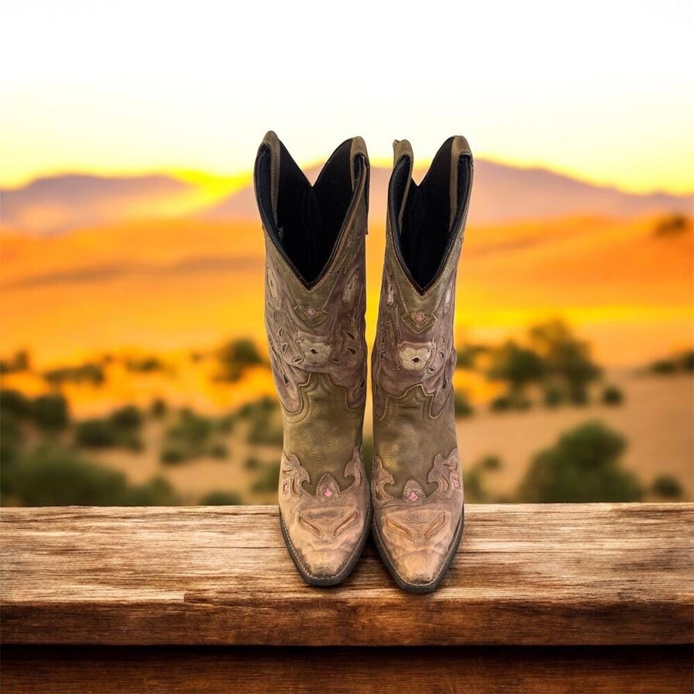 Laredo Women’s Leather Cowboy Boots Floral Miss Kate Size 10 - Picture 2 of 6